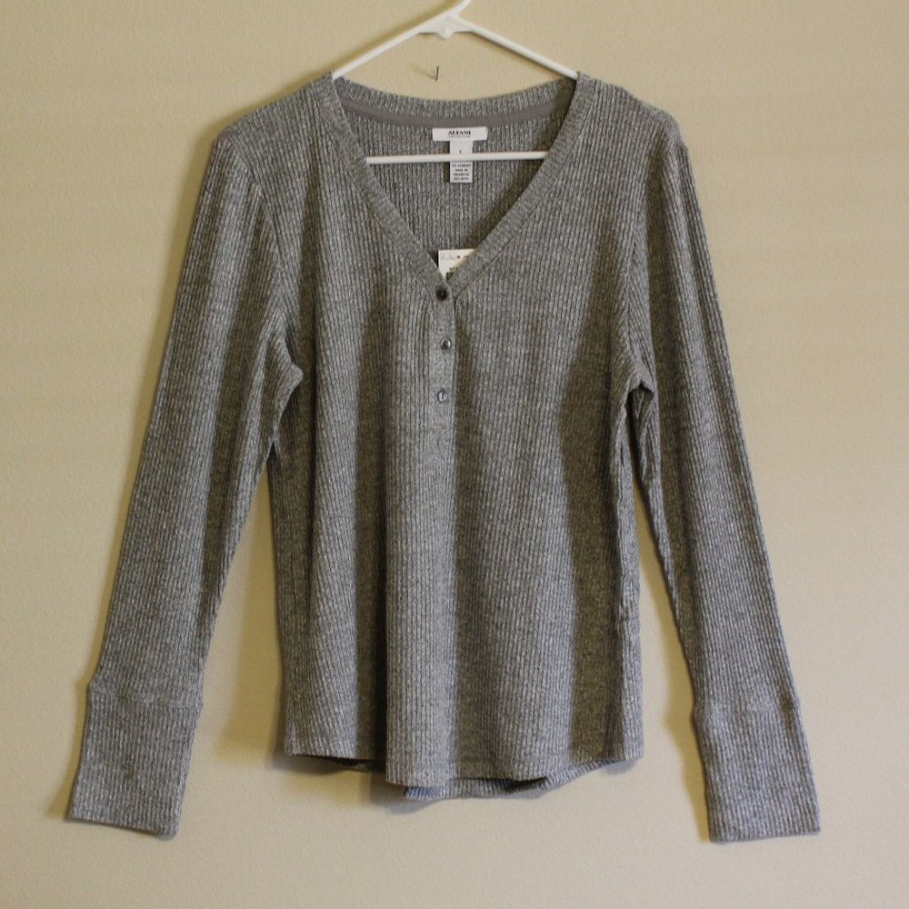 NWT Alfani Ribbed Henley Pajama Top Sleep Shirt